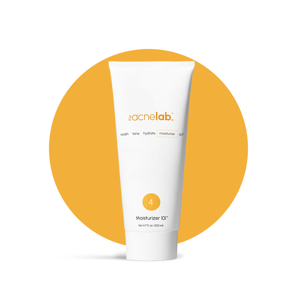 Bottle of The Acne Lab Moisturizer 101 that is acne safe, hydrates, soothes skin, and is free of pore cloggers